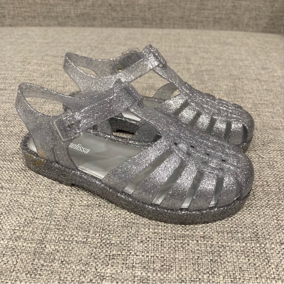 Mini Melissa size 12 silver jelly shoes VGUC - Picture 1 of 3